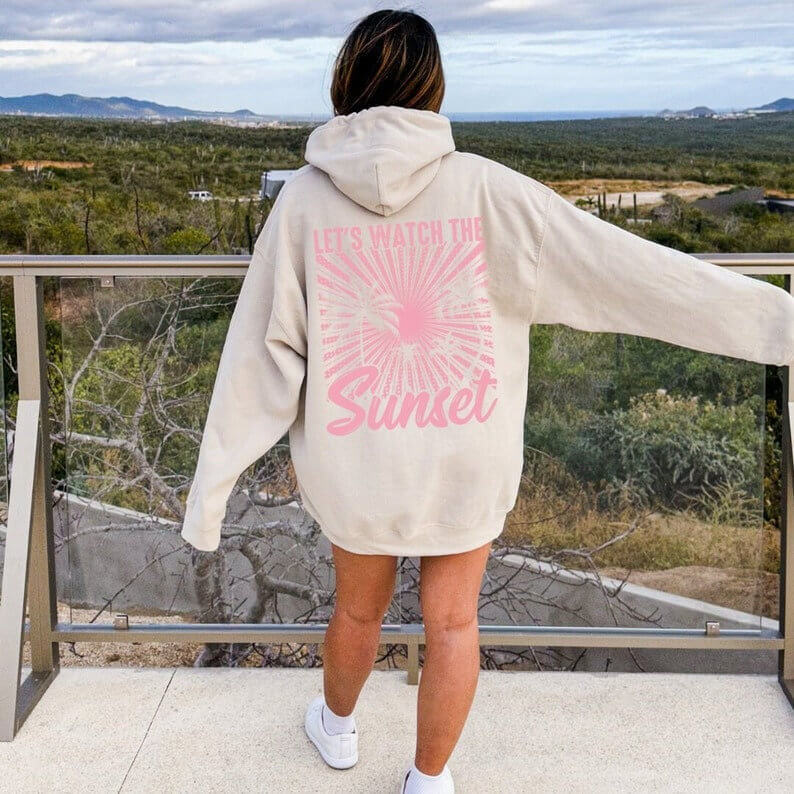 Sweat à capuche surdimensionné imprimé « Chasing Sunset » pour femme