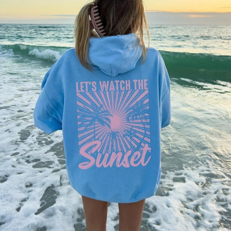 Sweat à capuche surdimensionné imprimé « Chasing Sunset » pour femme