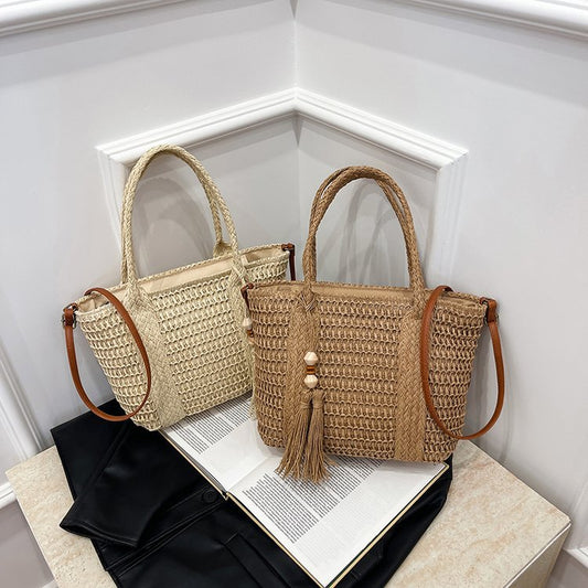 Nouveau sac d’épaule portable pour femme en paille – grande capacité
