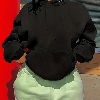 Pull ample à capuche et manches longues imprimé pour femme