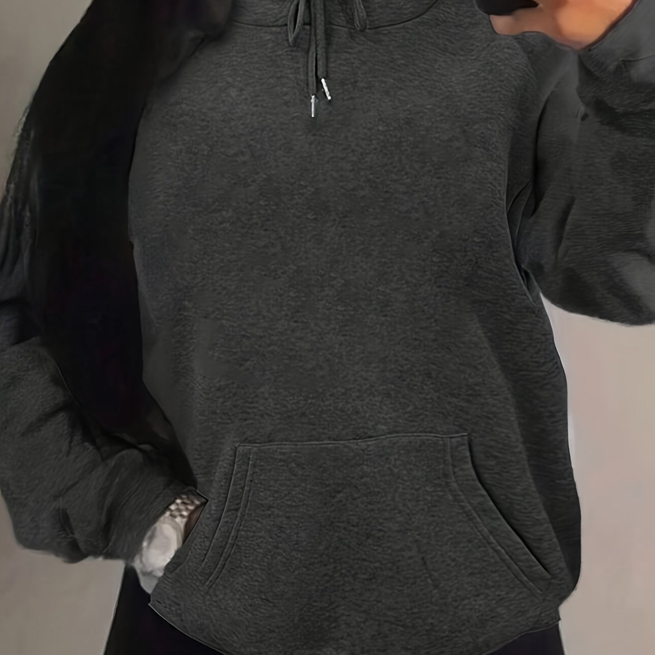 Pull ample à capuche et manches longues imprimé pour femme