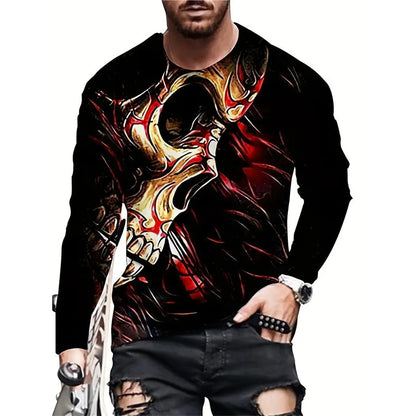 T-shirt rétro pour homme, imprimé 3D, style hip-hop, ample, col ras du cou, décontracté, manches longues