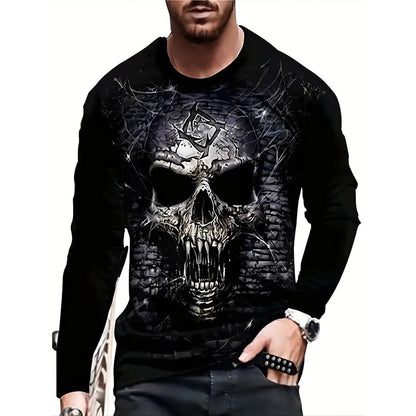 T-shirt rétro pour homme, imprimé 3D, style hip-hop, ample, col ras du cou, décontracté, manches longues