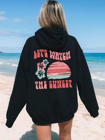 Sweat à capuche surdimensionné imprimé « Chasing Sunset » pour femme