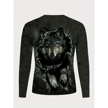 T-shirt rétro pour homme, imprimé 3D, style hip-hop, ample, col ras du cou, décontracté, manches longues