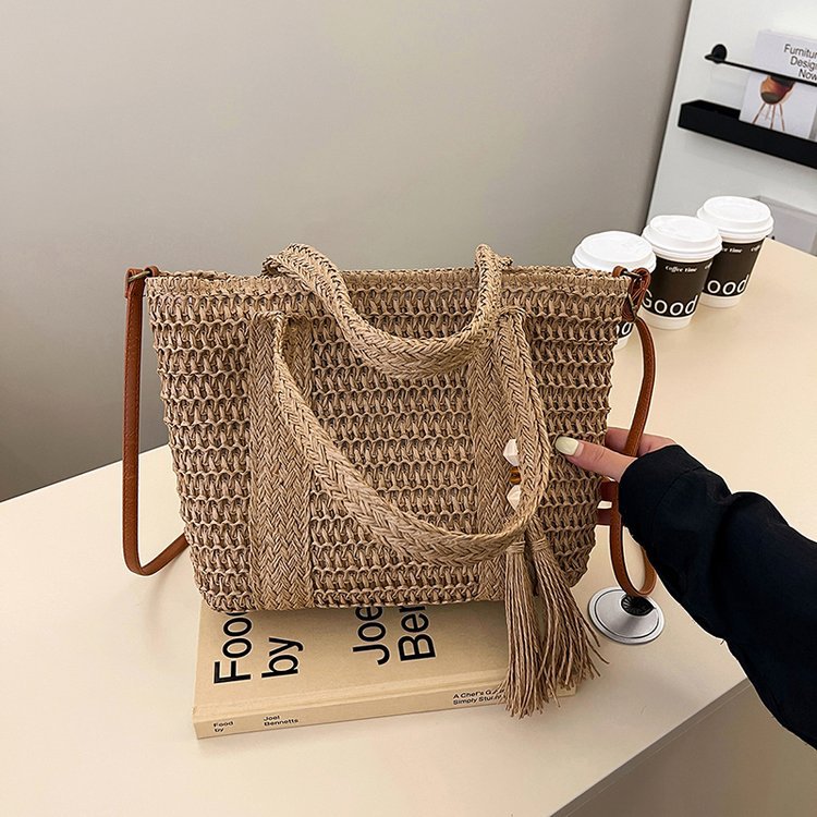 Nouveau sac d’épaule portable pour femme en paille – grande capacité