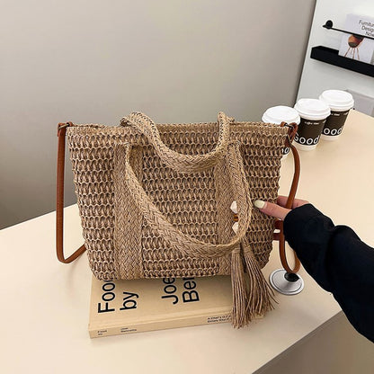 Nouveau sac d’épaule portable pour femme en paille – grande capacité
