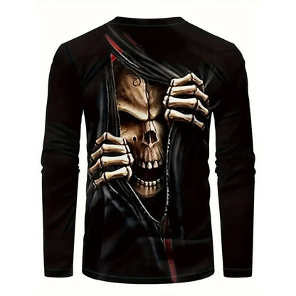 T-shirt rétro pour homme, imprimé 3D, style hip-hop, ample, col ras du cou, décontracté, manches longues