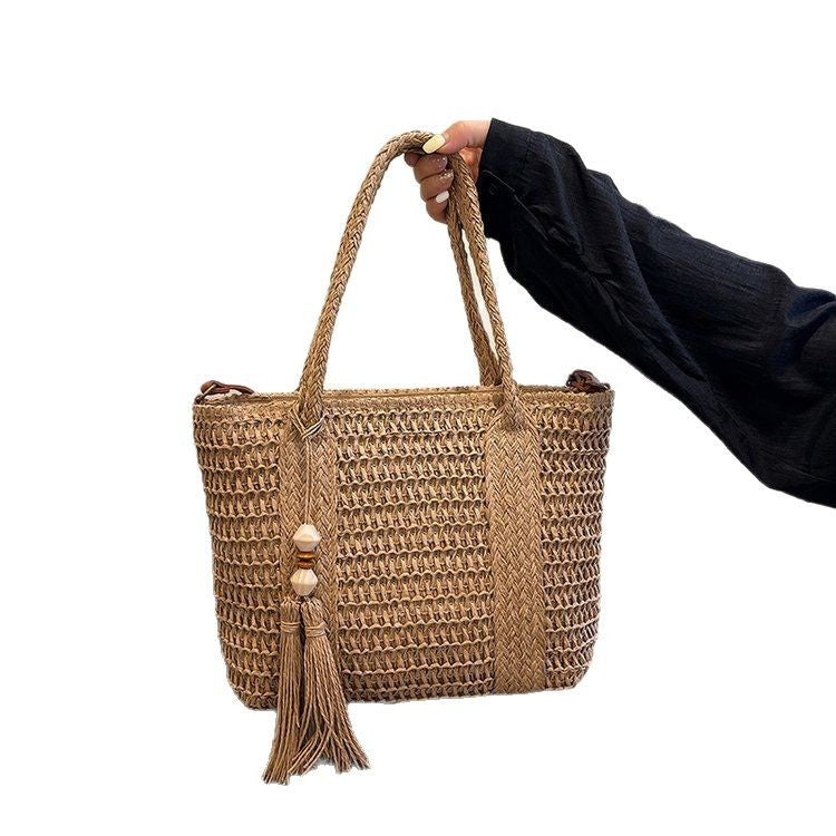 Nouveau sac d’épaule portable pour femme en paille – grande capacité