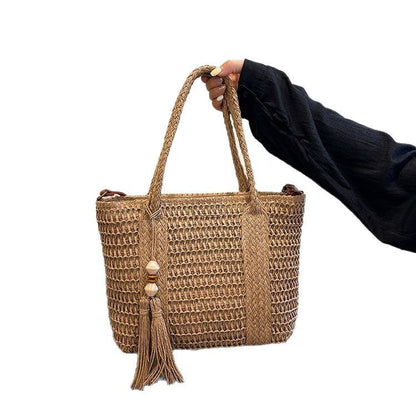 Nouveau sac d’épaule portable pour femme en paille – grande capacité