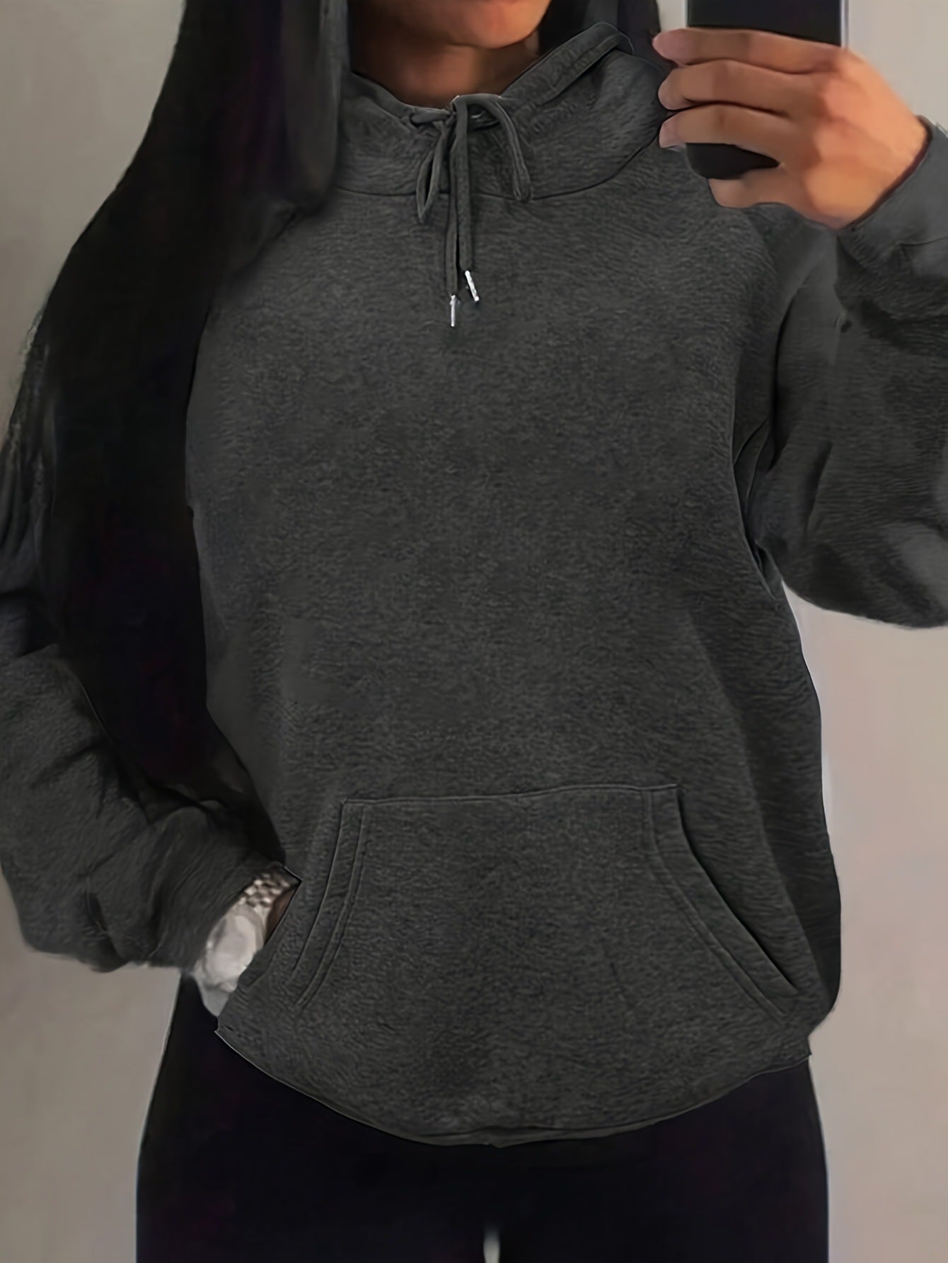 Pull ample à capuche et manches longues imprimé pour femme