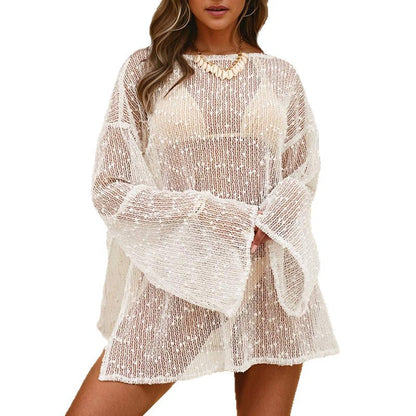 Womens Solid-Color Loose Knitted Split Dress