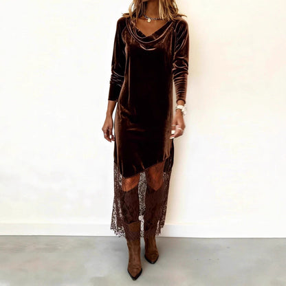 Elegant Irregular Stitching Lace Dress Long Sleeve