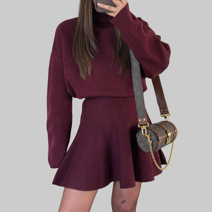 Casual Vacation Style Sweater Long Sleeve Skirt Dress Women's Clothing