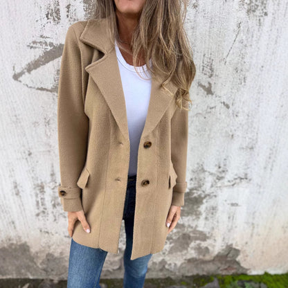 Manteau en laine pour femme, décontracté, ample, revers, fausse poche, cardigan, pardessus en laine