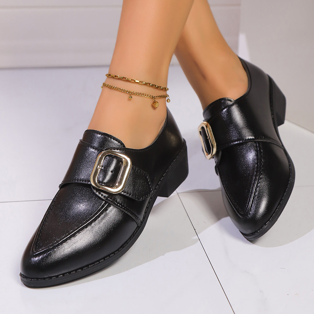 Chaussures simples en cuir de style britannique pour femmes avec nœud