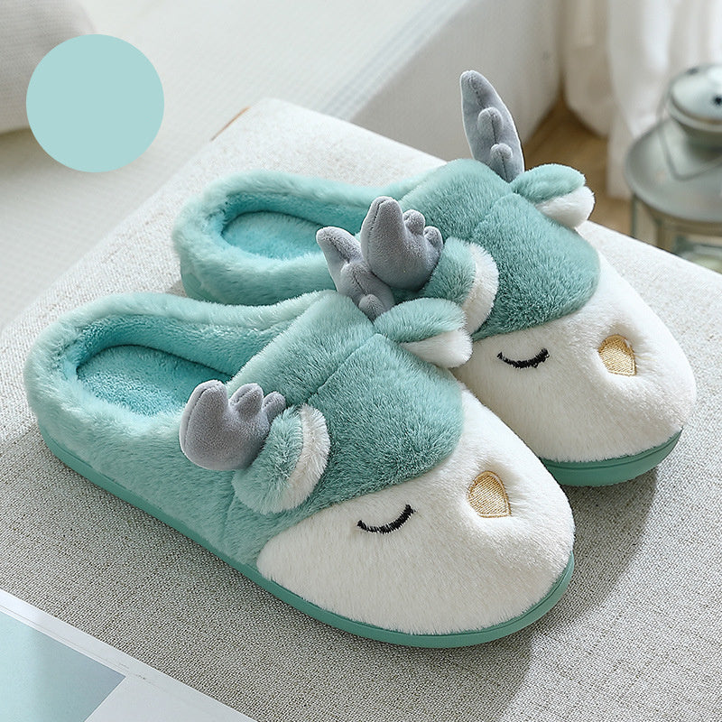 Pantoufles d'hiver pour la maison, pantoufles de chambre en peluche d'élan