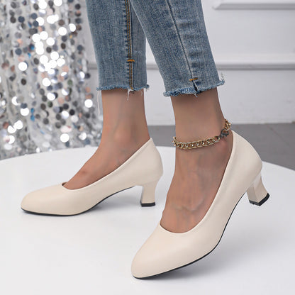 Chunky Heel Not Tired Feet High Heels Small Leather Shoes