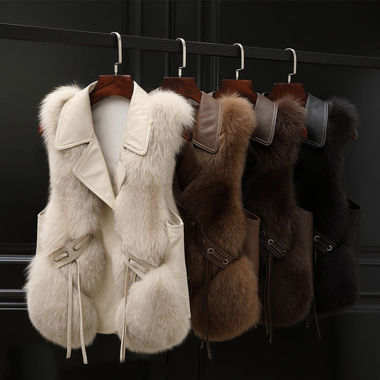 Gilet en fourrure court pour femme, manteau en fourrure artificielle, élégant et chaud, nouvelle collection automne et hiver