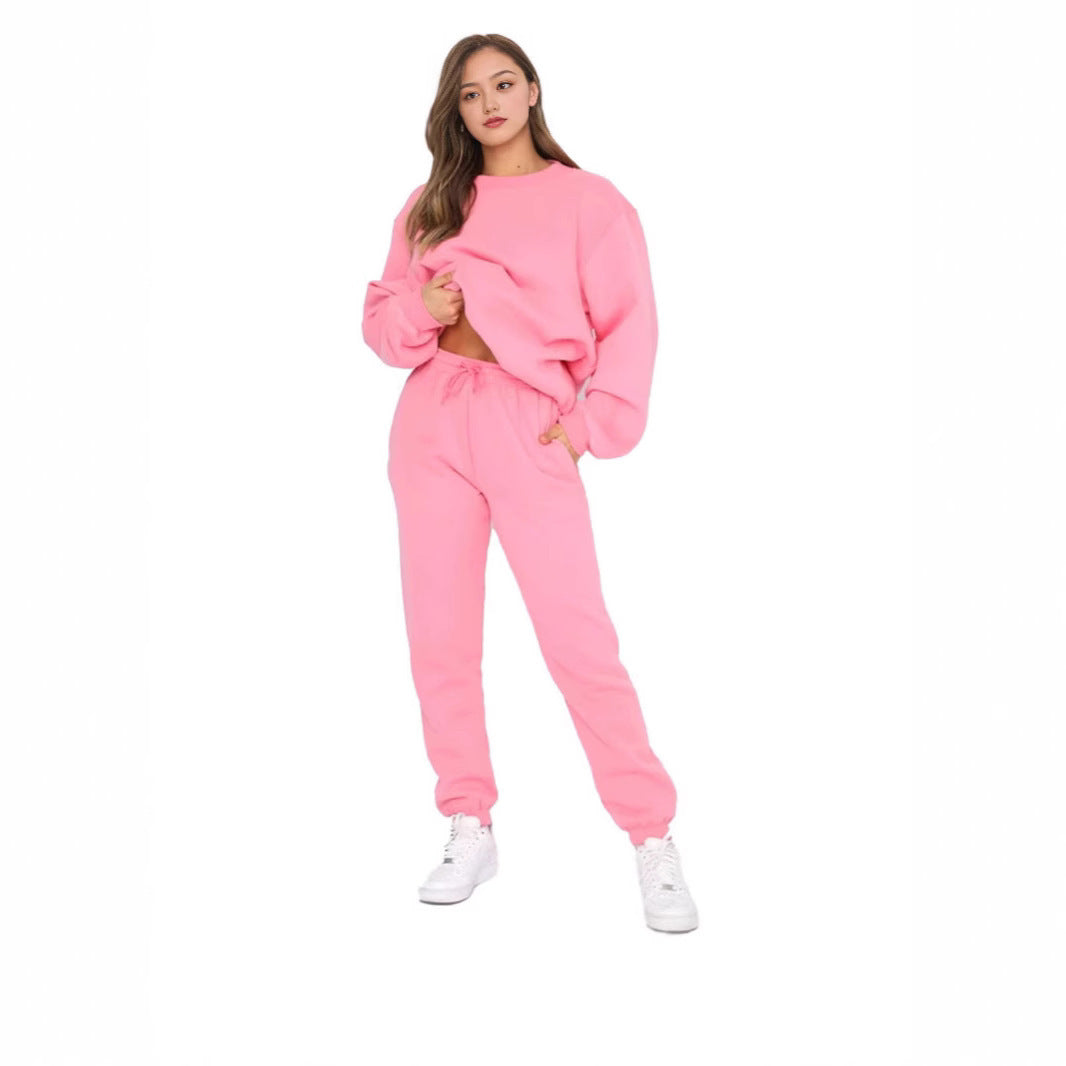 Ensemble deux pièces sweat-shirt ras du cou, doublé polaire, décontracté et tendance