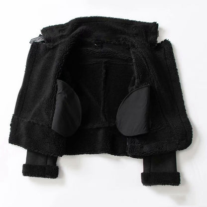 Veste d'hiver à revers en daim et laine d'agneau, manteau chaud pour moto, vêtements d'extérieur pour femmes