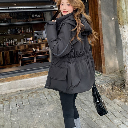 Waist-tight Slimming Hooded Women's Thick Mid-length Cotton-padded Coat