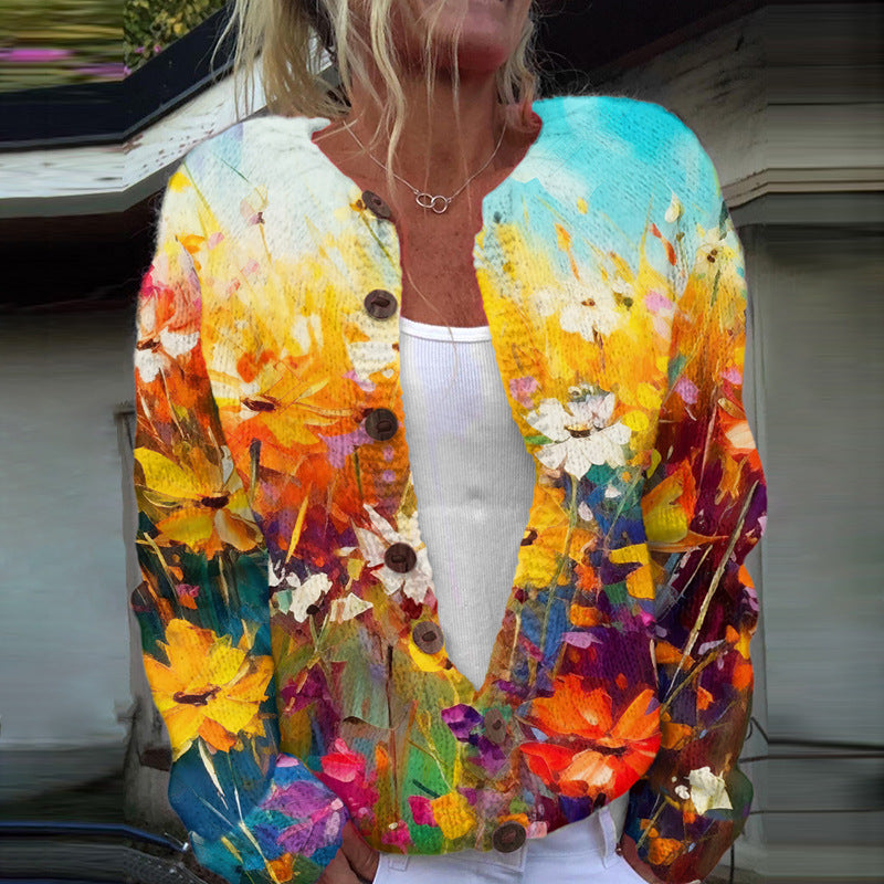 PROMO% Cardigan tricoté avec impression numérique 3D