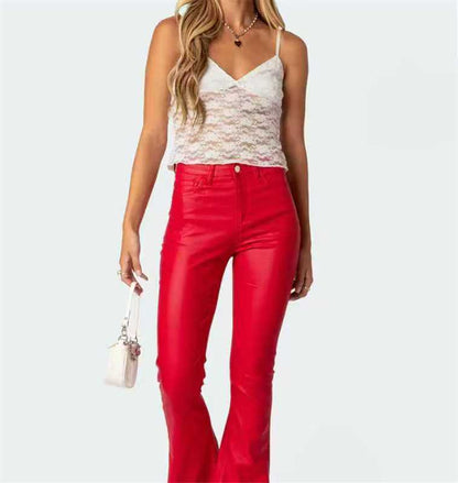 High Waist PU Leather American Hot Girl Tall Mopping Horseshoe Pants
