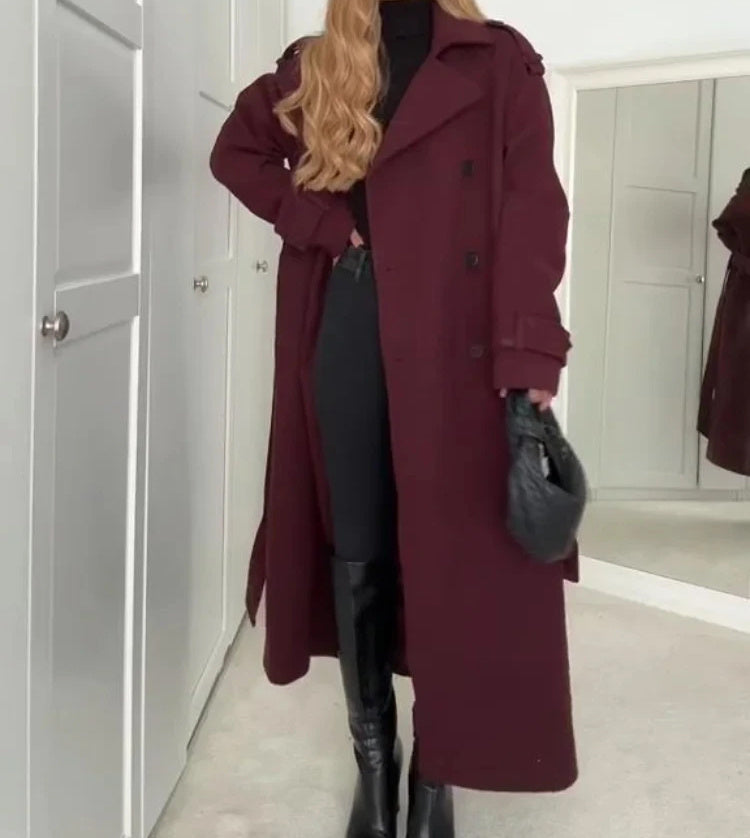 Manteau en laine à revers tendance avec ceinture, trench-coat croisé  long pour femme bien lire la description pour choisir sa grandeur