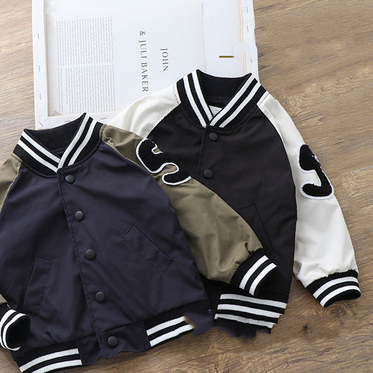 Nouveau manteau d'uniforme de baseball pour garçons, veste à col montant. Parfait pour l'automne.