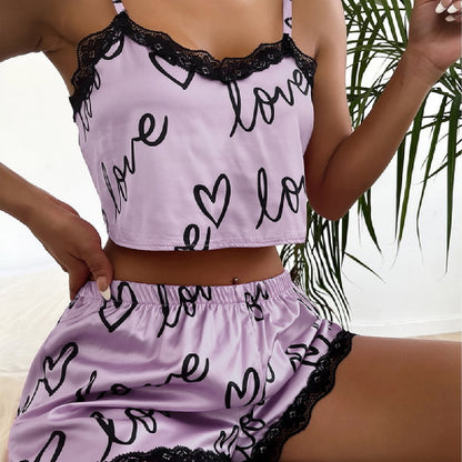 Pyjamas pour femmes, shorts à bretelles en dentelle