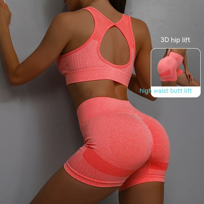 Ensemble de sport 2 pièces pour femme, short respirant rehaussant les hanches et soutien-gorge ajouré dans le dos