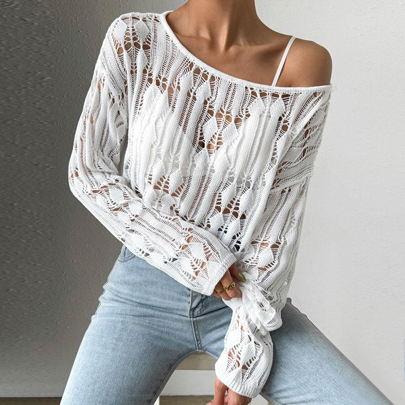 Women's Off-shoulder Sweater With Openwork Design Spring Summer Top
