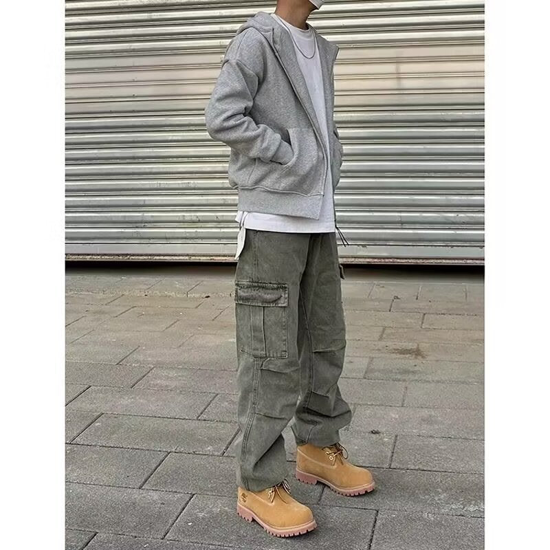 Pantalon en denim décontracté, ample, droit, délavé, style rétro