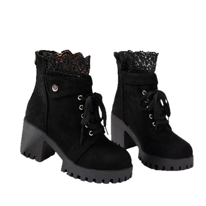 High Heel Chunky Heel Lace-up British Style Martin Boots