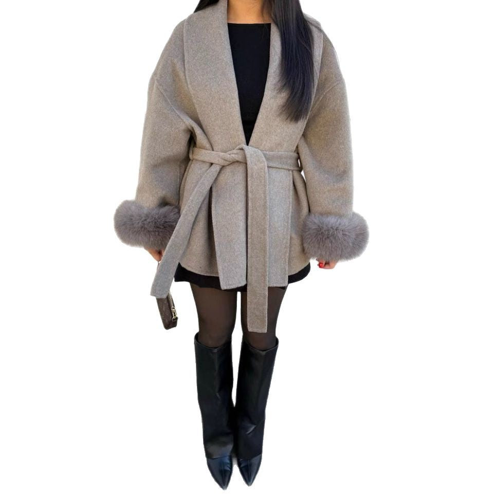 Manteau long à manches fourrées