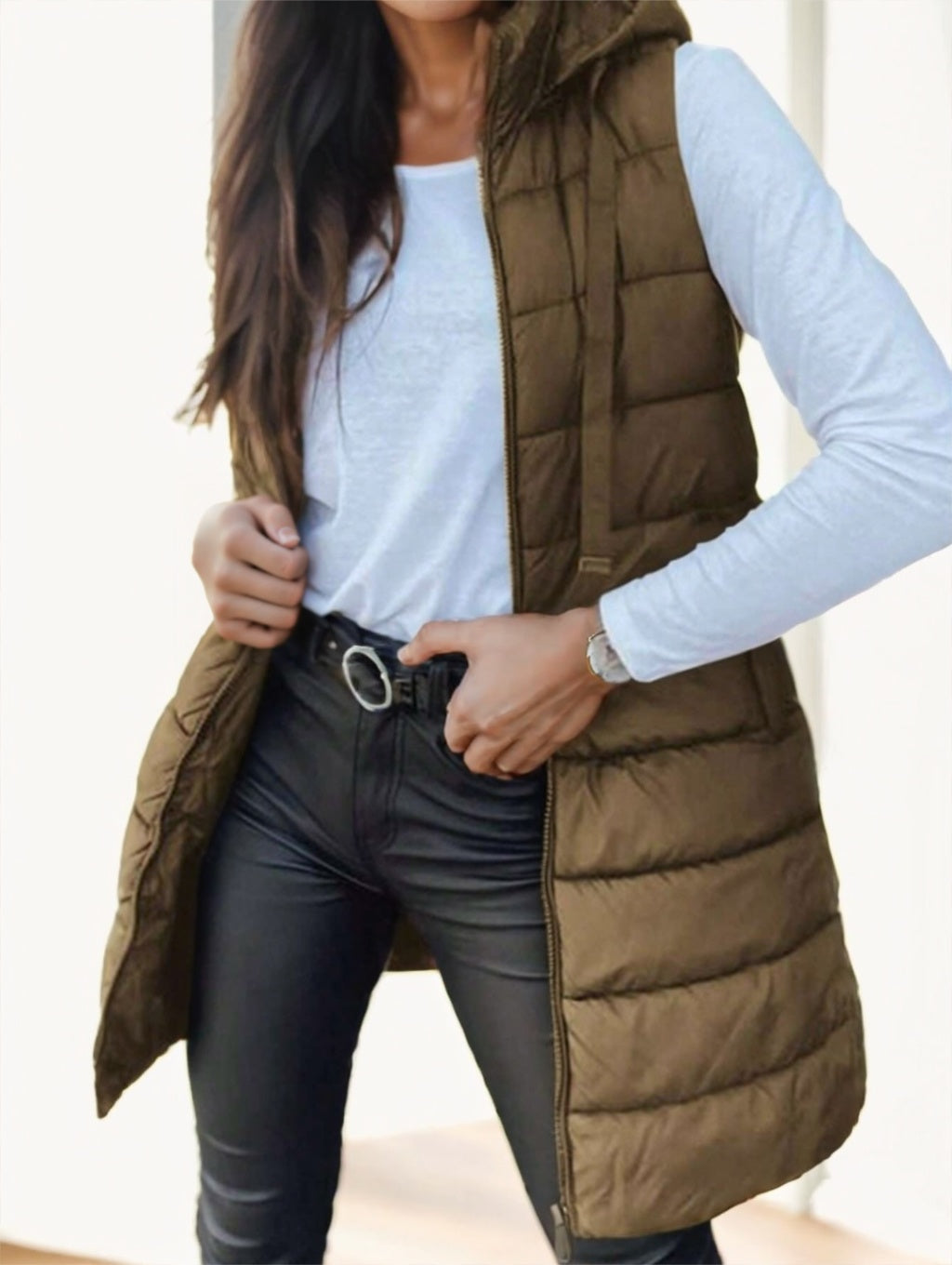 Gilet matelassé à capuche élégant pour femme
