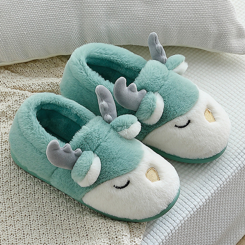 Pantoufles d'hiver pour la maison, pantoufles de chambre en peluche d'élan