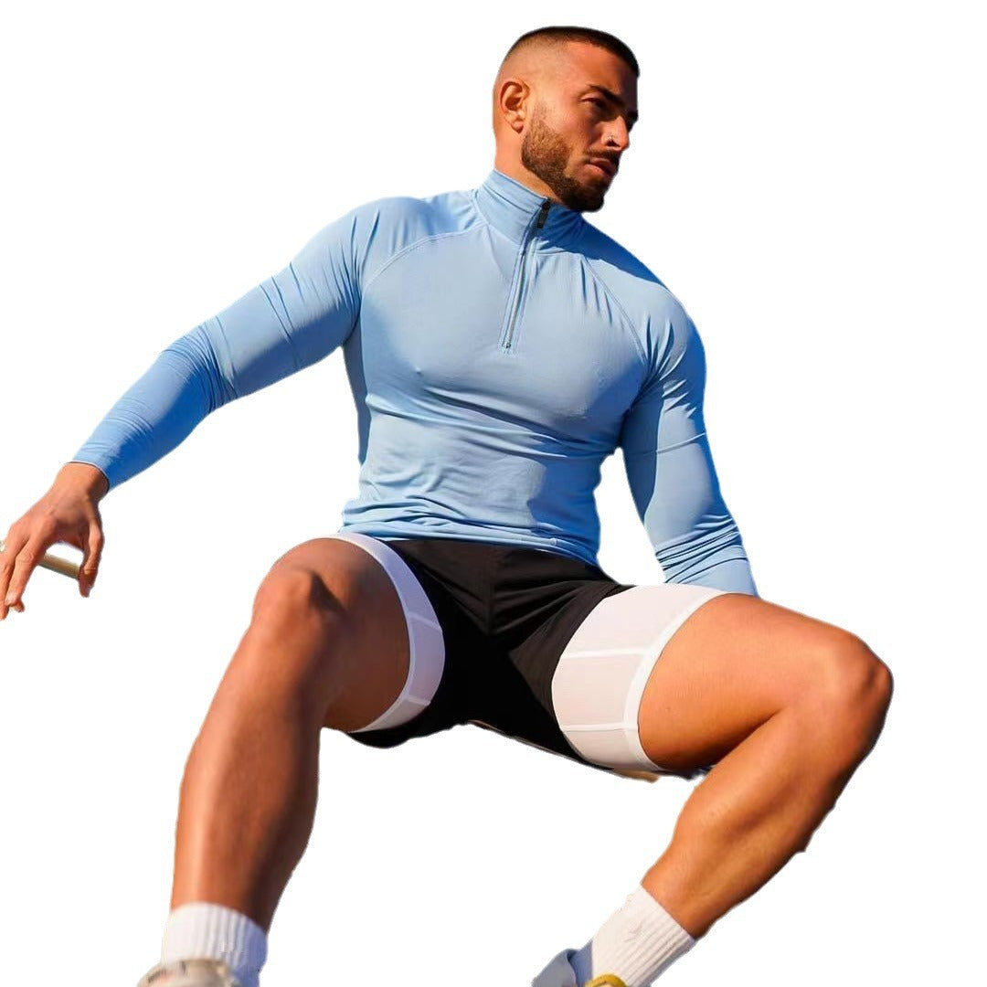 T-shirt de fitness, haut à demi-fermeture éclair à séchage rapide, vêtement moulant, manches longues