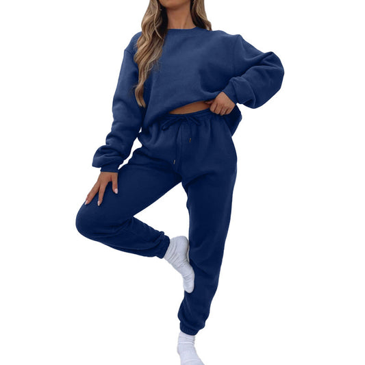 Ensemble deux pièces sweat-shirt ras du cou, doublé polaire, décontracté et tendance
