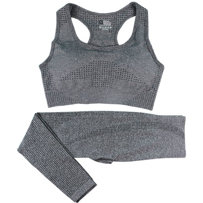 Ensemble de yoga 2 pièces sans couture pour femmes, survêtement, leggings taille haute, vêtements de sport, haut court de fitness, combinaisons de sport, ensemble de gymnastique