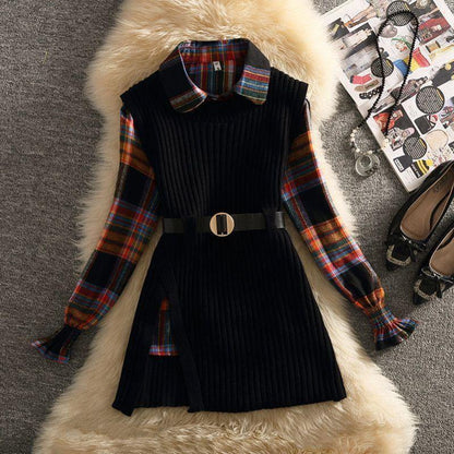 Women's Polo Collar Shirt Sweater Two-piece Set