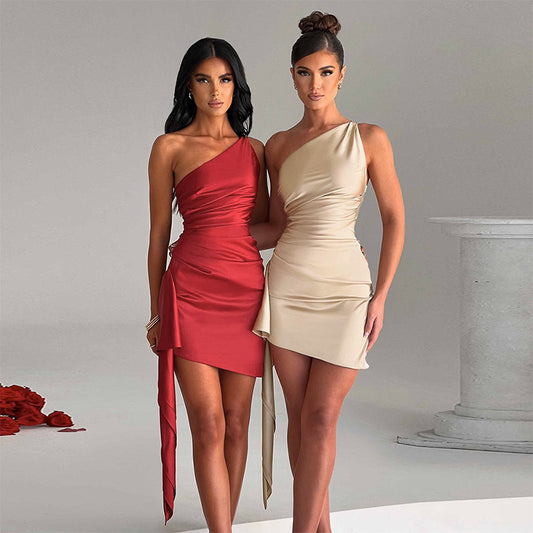 Mini-robe asymétrique sans manches,  sexy slim dos nu, robes de soirée et de mariage, vêtements pour femmes