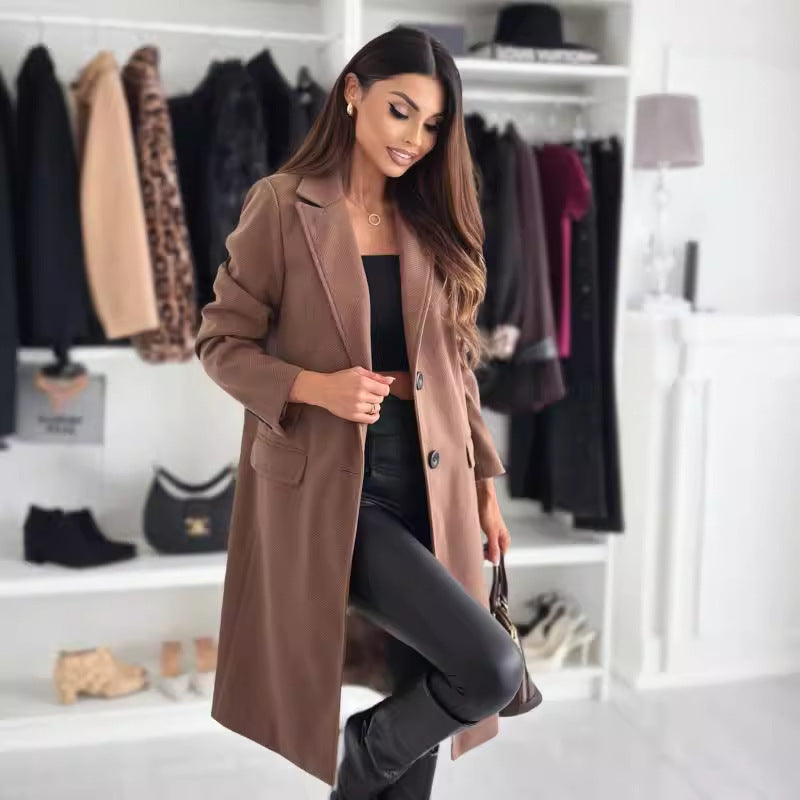 Manteau en laine à revers et boutonnage simple, veste longue d'hiver à manches longues, couleur unie, vêtements pour femmes bien lire la description pour choisir votre grandeur