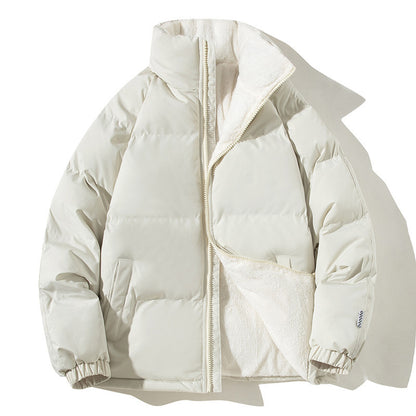 Manteau à col montant avec poches pour couple, veste épaisse et chaude en peluche pour femme et homme, vêtement d'extérieur ample