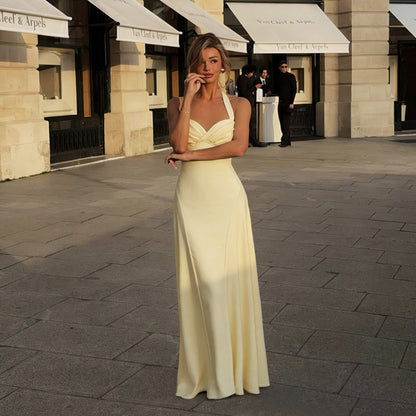 Sophisticated Pleated Sexy Sleeveless Solid-color Waist-cinching Slip Dress