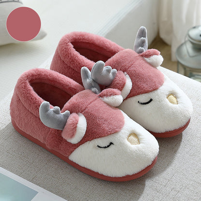 Pantoufles d'hiver pour la maison, pantoufles de chambre en peluche d'élan