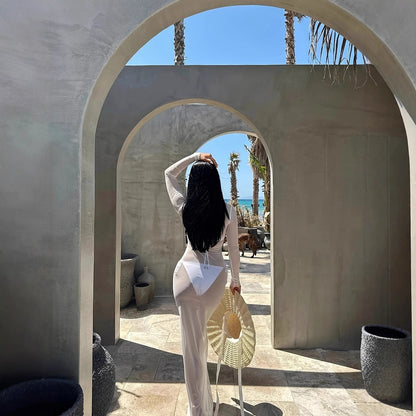 Mesh Sheer Long-sleeve Dress Maxi Dress