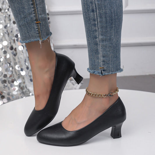 Chunky Heel Not Tired Feet High Heels Small Leather Shoes