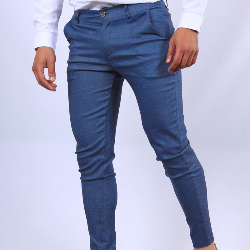 Pantalon slim boutonné pour homme, tendance, uni